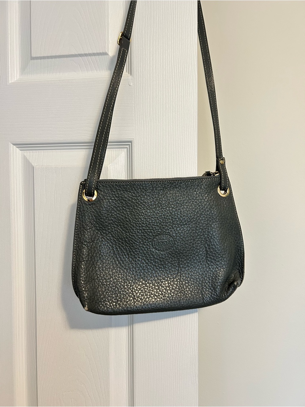 Roots Grey Pebbled Leather Crossbody Bag
